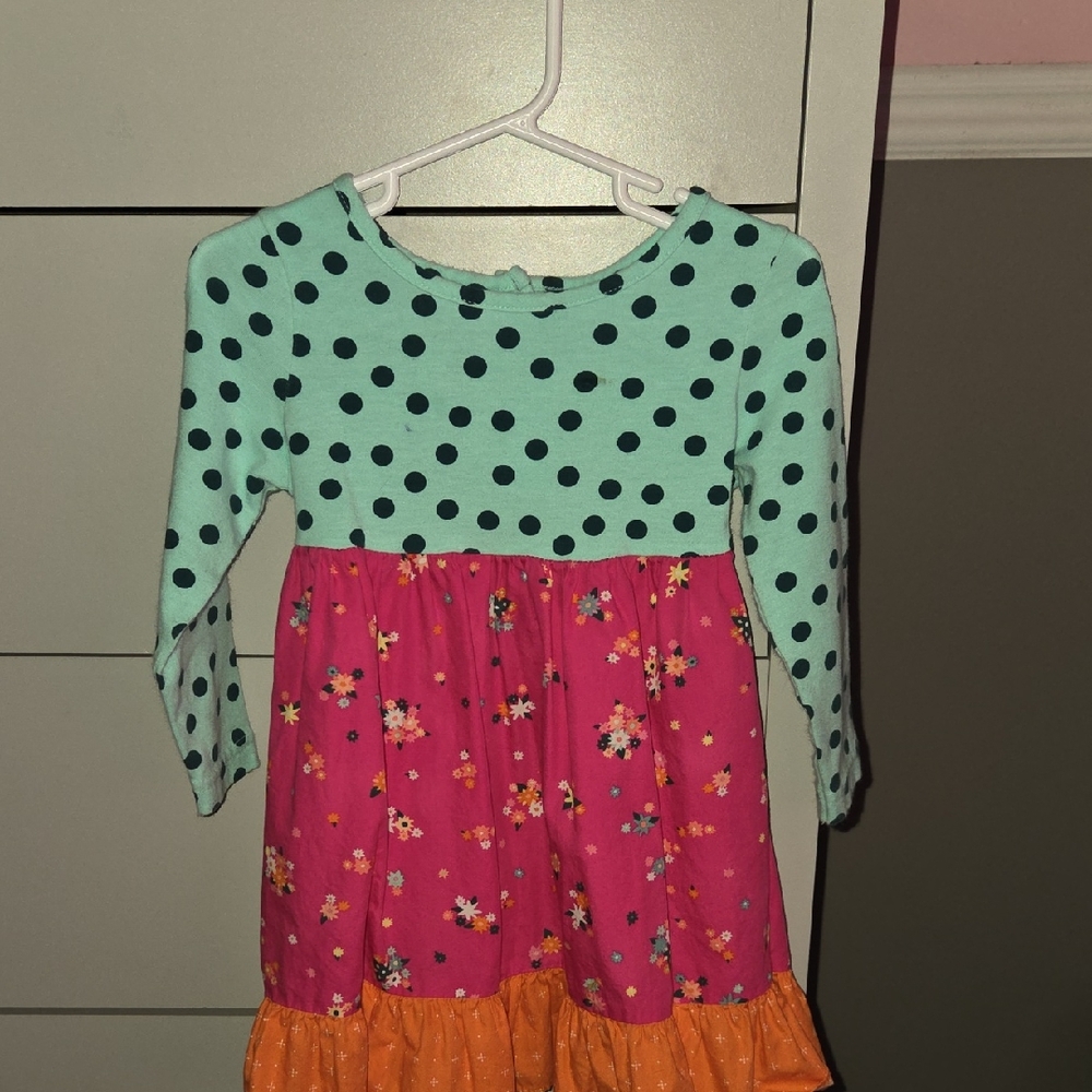 Green and Blue Ruffled Tiered Sundress with Cuffed Sleeves